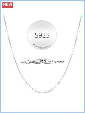 925 Sterling Silver Box Chain Necklace 0.8mm Spring Ring Clasp